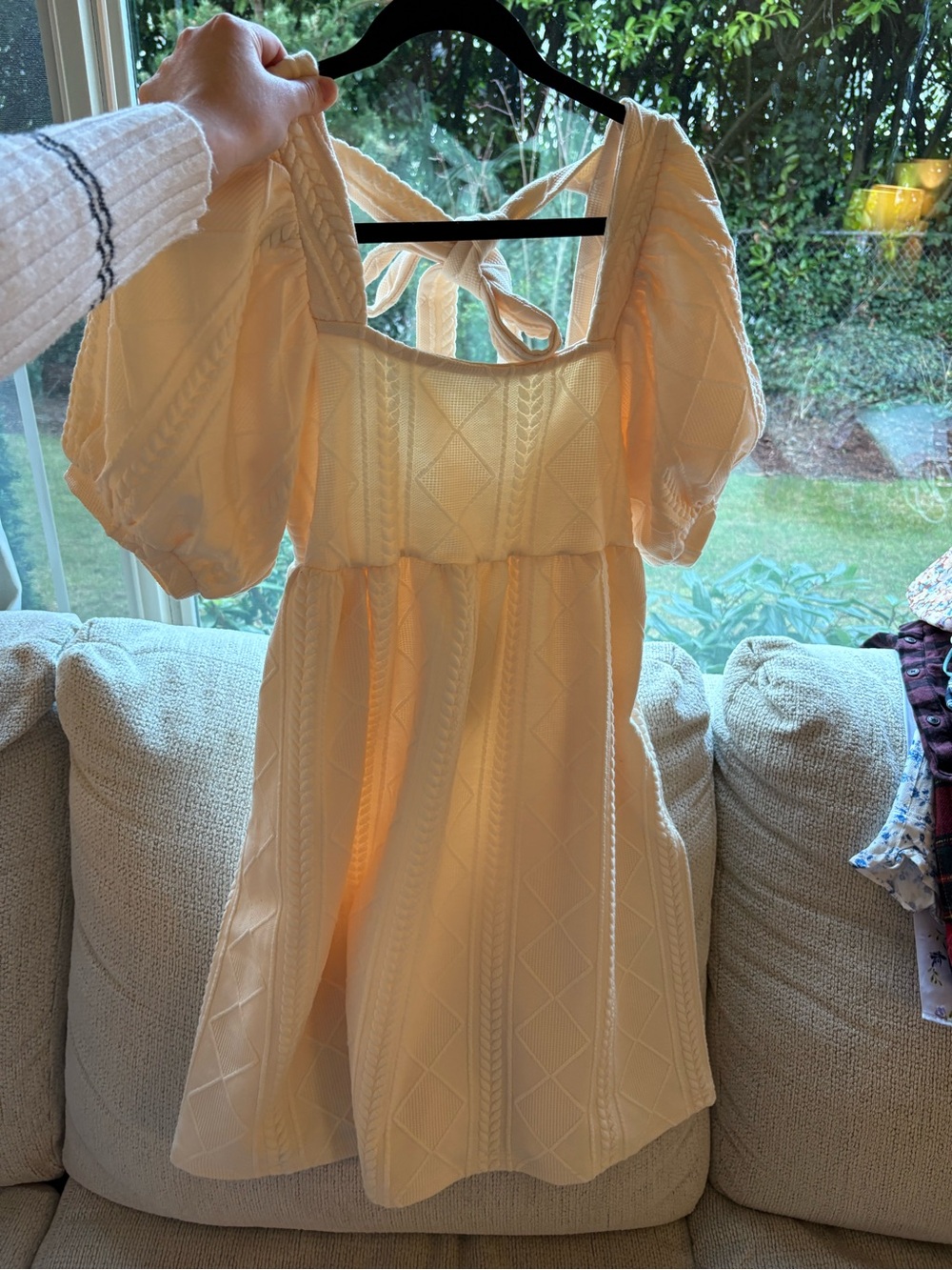 Listicle Cream Textured Tie-Back Mini Dress